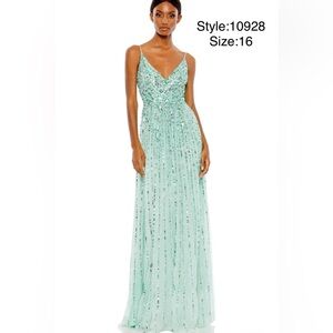 Sequined sleeveless wrap over A-line gown
